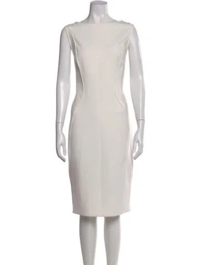 Pre-owned Lela Rose Bateau Neckline Knee-length Dress In White