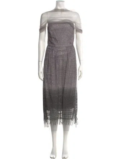 Pre-owned Lela Rose Bateau Neckline Long Dress In Gray