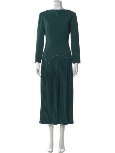 Pre-owned Lela Rose Bateau Neckline Long Dress In Green