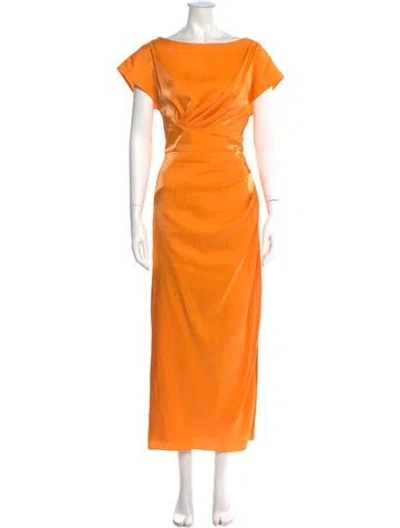 Pre-owned Lela Rose Bateau Neckline Long Dress In Orange