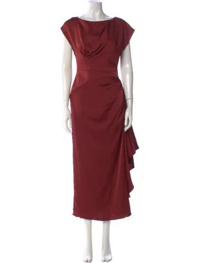 Pre-owned Lela Rose Bateau Neckline Long Dress In Red