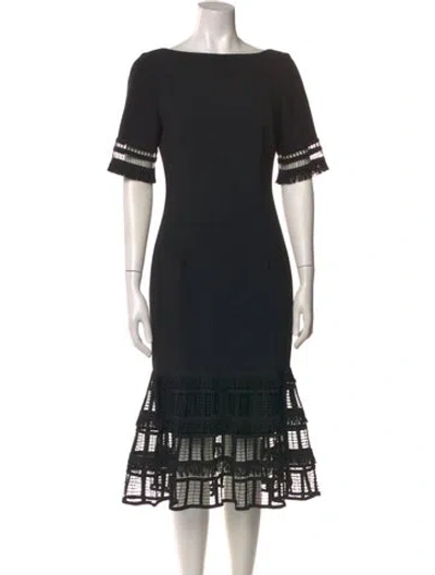 Pre-owned Lela Rose Bateau Neckline Midi Length Dress In Black