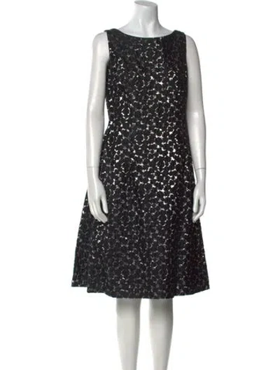 Pre-owned Lela Rose Bateau Neckline Midi Length Dress In Black