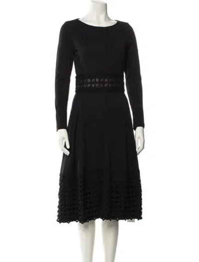 Pre-owned Lela Rose Bateau Neckline Midi Length Dress In Blue