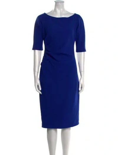 Pre-owned Lela Rose Bateau Neckline Midi Length Dress In Blue