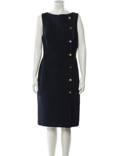 Pre-owned Lela Rose Bateau Neckline Midi Length Dress In Blue