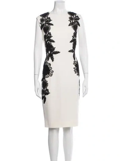 Pre-owned Lela Rose Bateau Neckline Midi Length Dress In Neutral