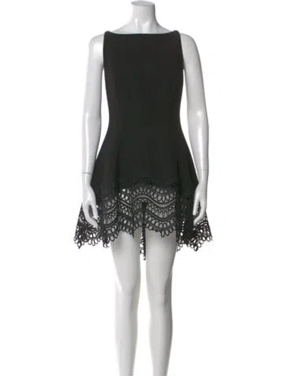 Pre-owned Lela Rose Bateau Neckline Mini Dress In Black