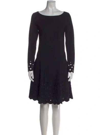 Pre-owned Lela Rose Bateau Neckline Mini Dress In Black