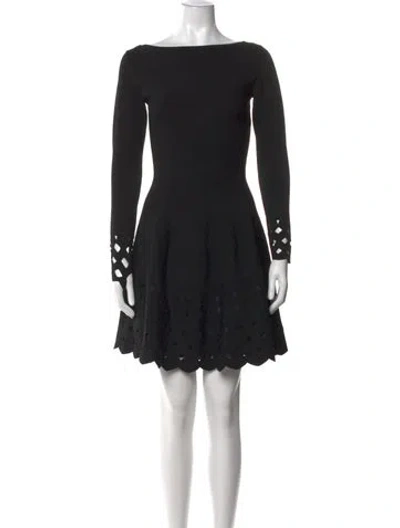 Pre-owned Lela Rose Bateau Neckline Mini Dress In Black