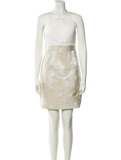 Pre-owned Lela Rose Bateau Neckline Mini Dress In Neutral