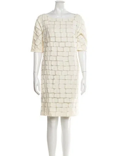 Pre-owned Lela Rose Bateau Neckline Mini Dress In Neutral