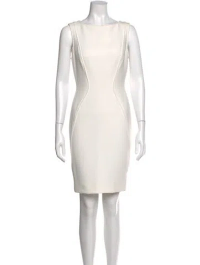 Pre-owned Lela Rose Bateau Neckline Mini Dress In White