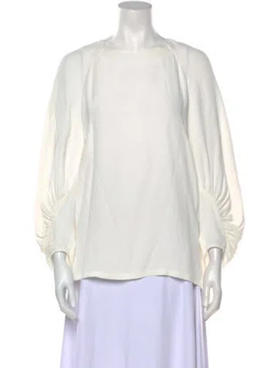 Pre-owned Lela Rose Bateau Neckline Three-quarter Sleeve Blouse In White