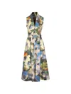 Lela Rose Floral-print Cotton Sleeveless Midi Dress With Belt In Multi