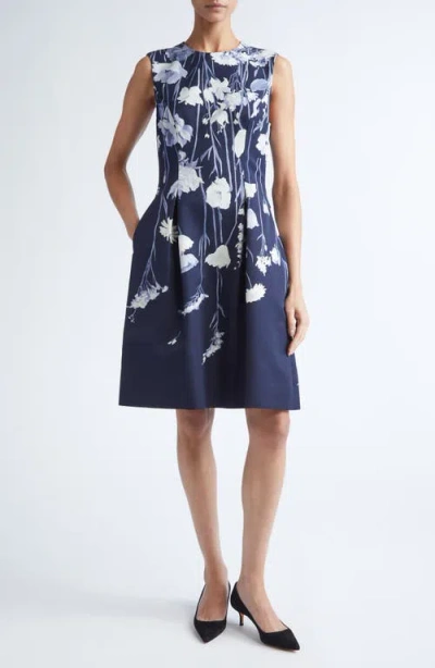 Lela Rose Floral Faille Sleeveless Mini Dress In Blue