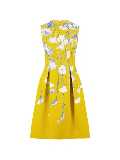 Lela Rose Betsy Floral-print Dress In Yellow
