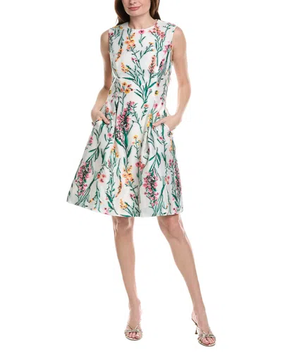 Lela Rose Betsy Floral Jacquard A-line Dress In Green
