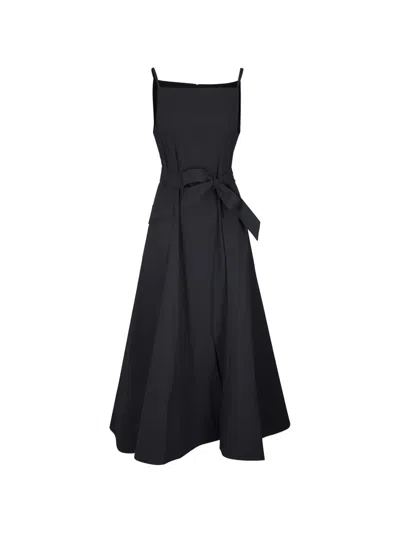 Lela Rose Bow-belt Midi Dress In Black