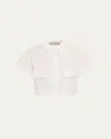 Lela Rose Boxy Cropped Button Down Poplin Top In Ivory