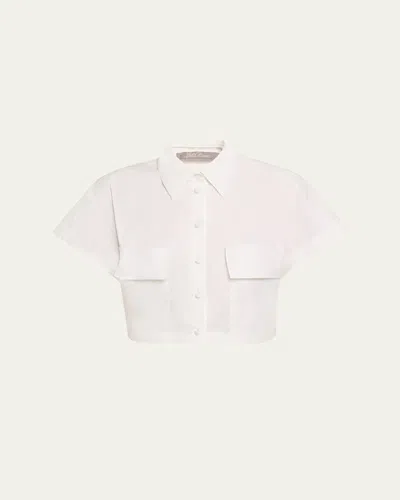 Lela Rose Boxy Cropped Button Down Poplin Top In Ivory