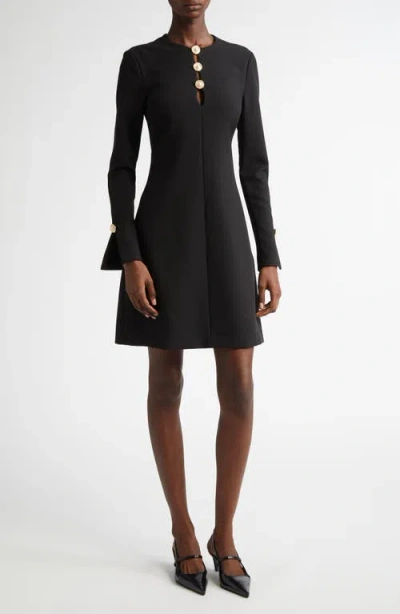 Lela Rose Button Detail Long Sleeve Dress In Black