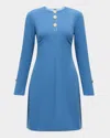 Lela Rose Button-front Long-sleeve Dress In Cornflower