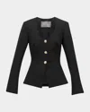 Lela Rose Button-front Long-sleeve Top In Black