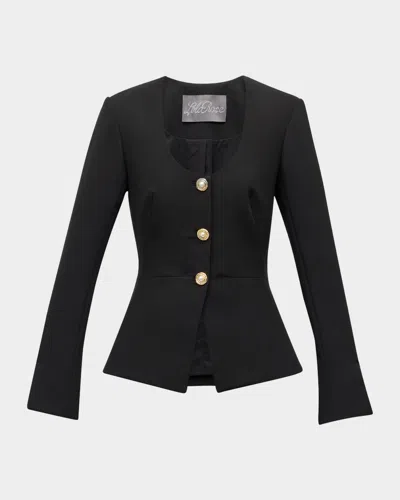 Lela Rose Button-front Long-sleeve Top In Black