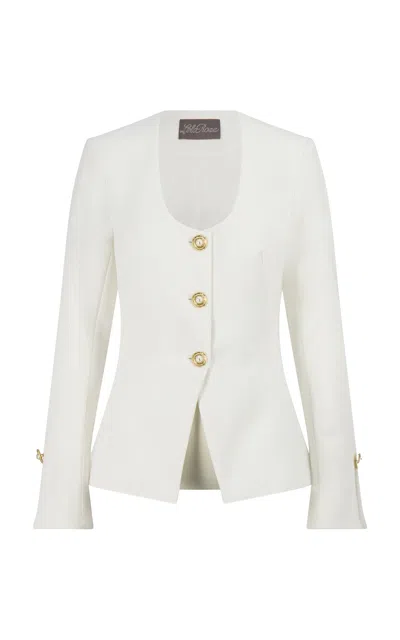 Lela Rose Button-front Stretch-twill Top In Ivory