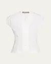 Lela Rose Button Front V-neck Blouse