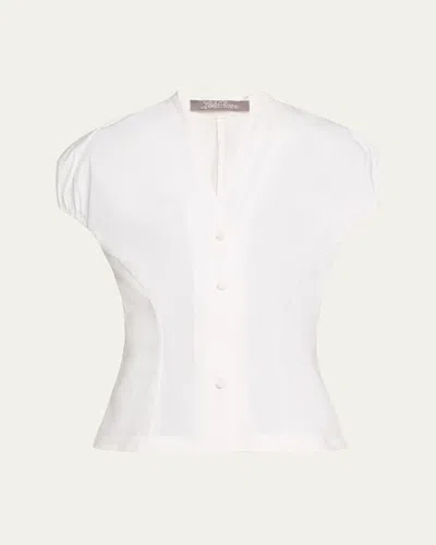 Lela Rose Button Front V-neck Blouse