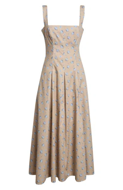 Lela Rose Caitlin Floral Print Cotton Midi Dress In Neutral