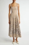 Lela Rose Caitlin Striped Floral-print Poplin Midi Dress In Walnut