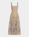 Lela Rose Caitlin Striped Floral-print Poplin Midi Dress In Walnut