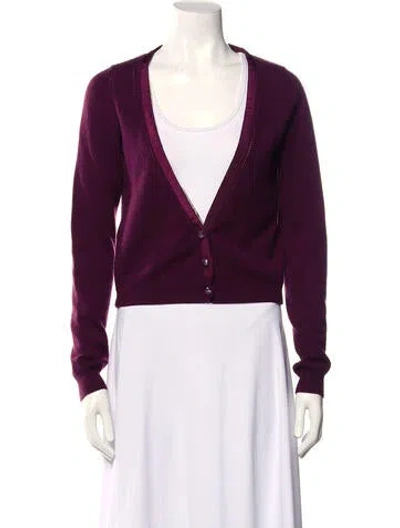 Pre-owned Lela Rose Cashmere Plunge Neckline Sweater In Purple