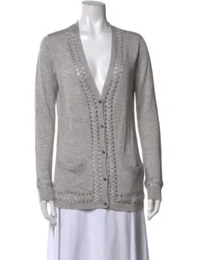 Pre-owned Lela Rose Cashmere V-neck Sweater In Grey