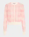 Lela Rose Plaid Sheer Knit Cardigan In Poppy In Multi