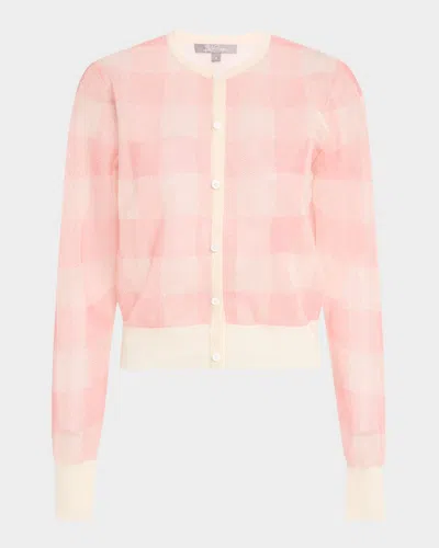 Lela Rose Check Crewneck Cardigan In Poppy