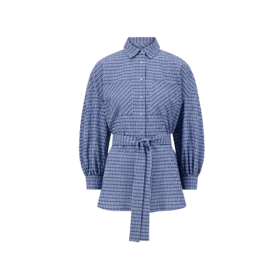 Lela Rose Checked Seersucker Button Down Shirt In Blue