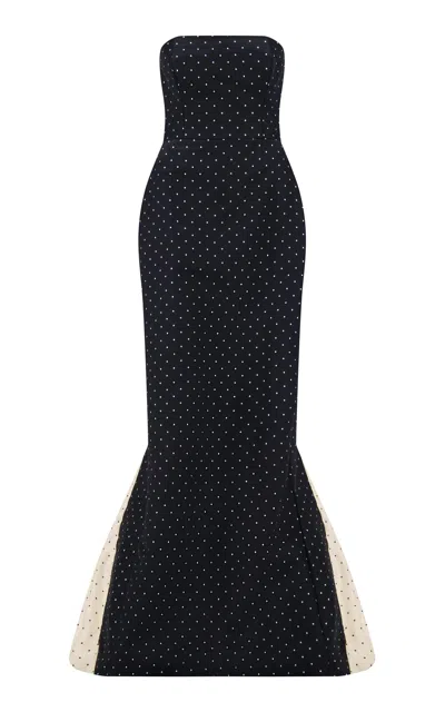 Lela Rose Chloe Polka Dot Jacquard Gown In Black