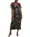 Lela Rose Cold-shoulder Silk Midi Dress