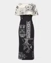Lela Rose Colorblock Cape Column Midi Dress In Black/ivory
