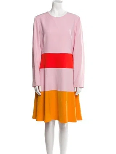 Pre-owned Lela Rose Colorblock Pattern Knee-length Dress In Pink