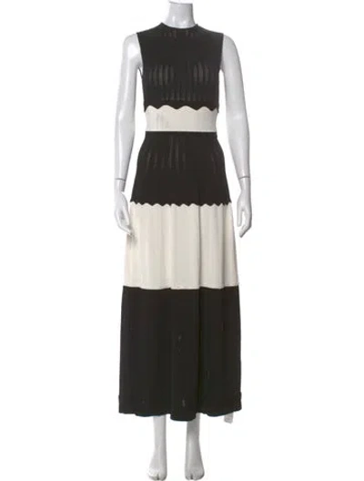 Pre-owned Lela Rose Colorblock Pattern Long Dress In Black