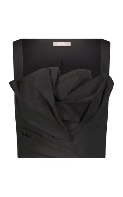 Lela Rose Cotton-blend Poplin Draped Top In Black