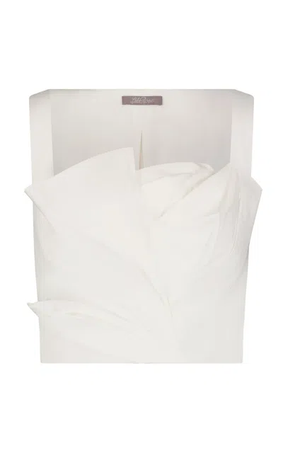 Lela Rose Cotton-blend Poplin Draped Top In Ivory