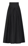 Lela Rose Drop-waist Gathered Cotton Poplin Midi Skirt In Black