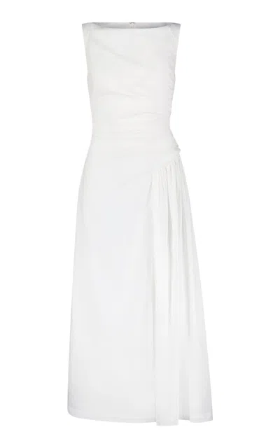 Lela Rose Cotton Poplin Asymmetrical Flounce Dress In White