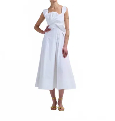 Lela Rose Cotton Poplin Draped Floral Dress In White